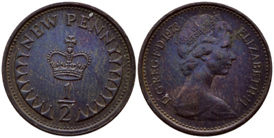 Великобритания 1/2 пенни 1973 Елизавета II (1952-2022) KM 914, Spink 4239 бронза 4396-126