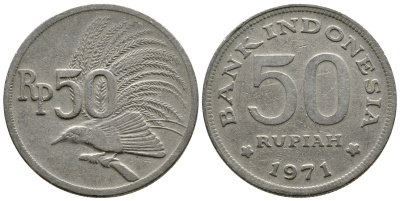 Индонезия 50 рупий 1971 райская птица KM 35 медно-никель 4384-213