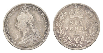 Великобритания 6 пенсов 1890 Виктория (1837-1901) KM 760, Spink 3929 серебро 4580-125