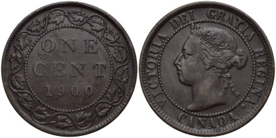Канада 1 цент 1900 Н, Виктория (1837-1901) KM 7 бронза 27-532