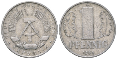 ГДР 1 пфенниг 1964 А KM 8.1 алюминий 3458-169