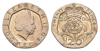 Великобритания 20 пенсов 2000 Елизавета II (1952-2022) KM 990, Spink 4630 (G3) медно-никель 4696-852