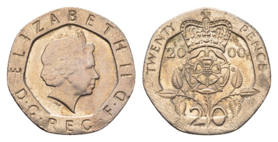 Великобритания 20 пенсов 2000 Елизавета II (1952-2022) KM 990, Spink 4630 (G3) медно-никель 4696-852