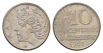 Бразилия 10 сентаво 1967 год-тип KM 578.1 медно-никель 4686-643