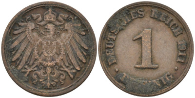 Германия 1 пфенниг 1911 D KM 10, J. 10 медь 4576-211