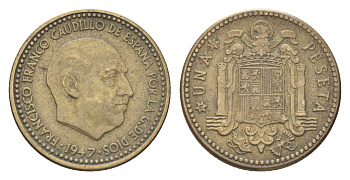 Испания 1 песета 1947 (53) Франциско Франко (1939-1975) KM 775 алюминиевая бронза 4705-1038