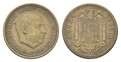 Испания 1 песета 1947 (53) Франциско Франко (1939-1975) KM 775 алюминиевая бронза 4705-1038