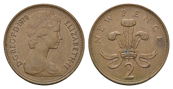 Великобритания 2 пенса 1979 Елизавета II (1952-2022) KM 916, Spink 4235 (C1) бронза 4637-1225