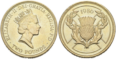 Великобритания 2 фунта 1986 Елизавета II (1952-2022), XIII Игры Британского Содружества KM 947, Spink 4311 (K1) никель латунь 4565-314