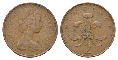 Великобритания 2 пенса 1971 Елизавета II (1952-2022) KM 916, Spink 4235 (C1) бронза 4637-1212